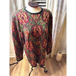 VTG 80s 90s Tapestry-Jumper Sweater Shoulder pads Retro cotton blend Mardi Gras